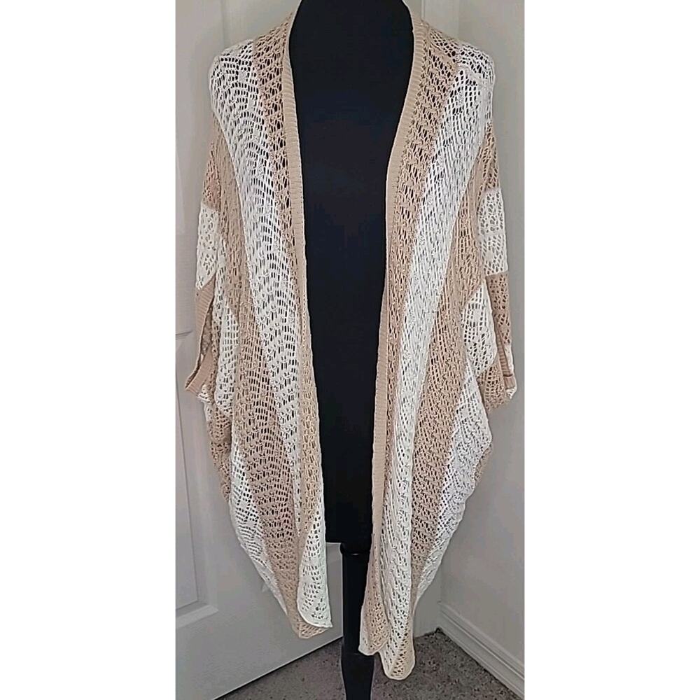 Boho Knit Cardigan Poncho L Oversized Stripe Cotton